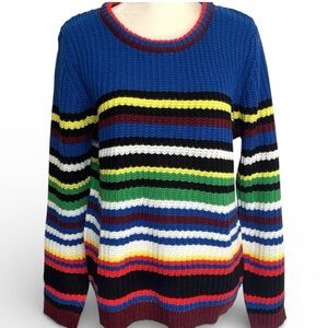 NWT Pink Rose Colorful Rainbow Striped Chunky Sweater XL